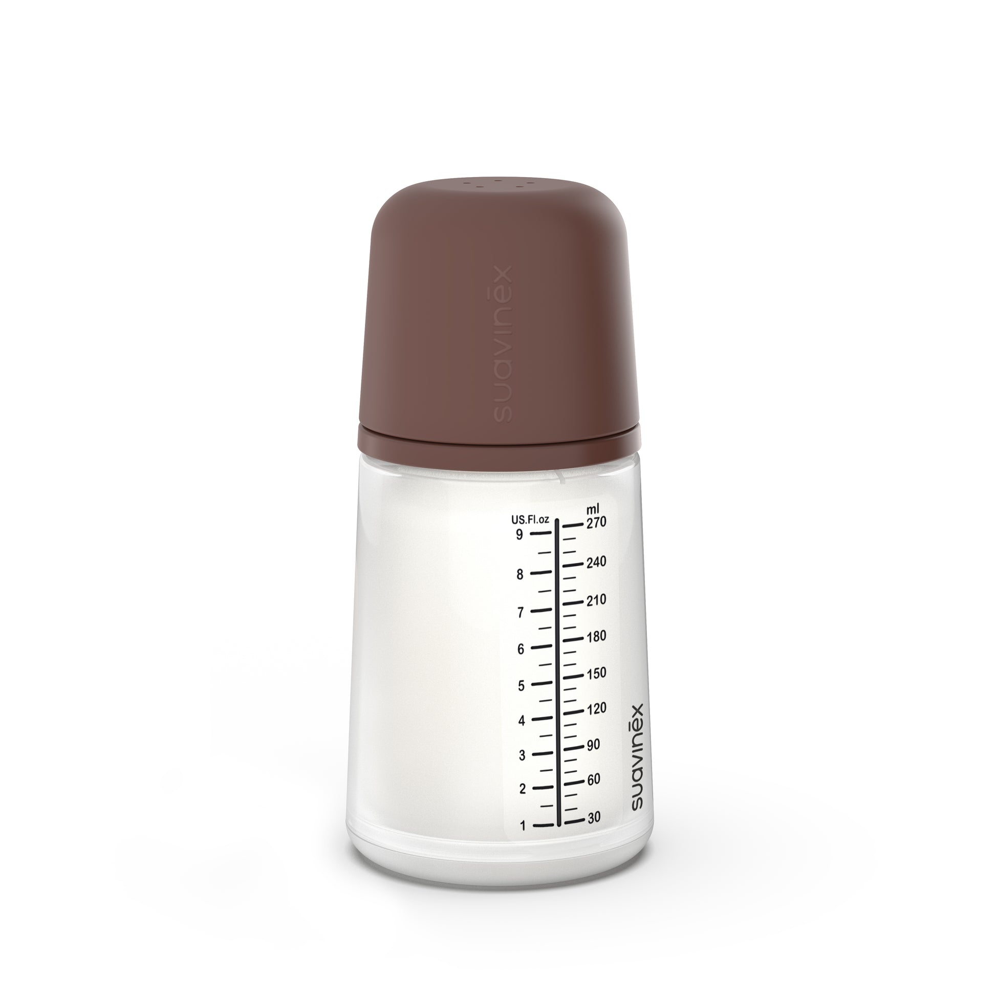 El Suavinex Biberón Anticólicos ZERO ZERO 270ml Flujo Medio (M) con tapón marrón y marcas de medidas en ml y US fl oz es perfecto para tu pequeño. Aprovecha ofertas en parafarmacia infantil y descubre productos para bebés con entrega gratis  en Mallorca.