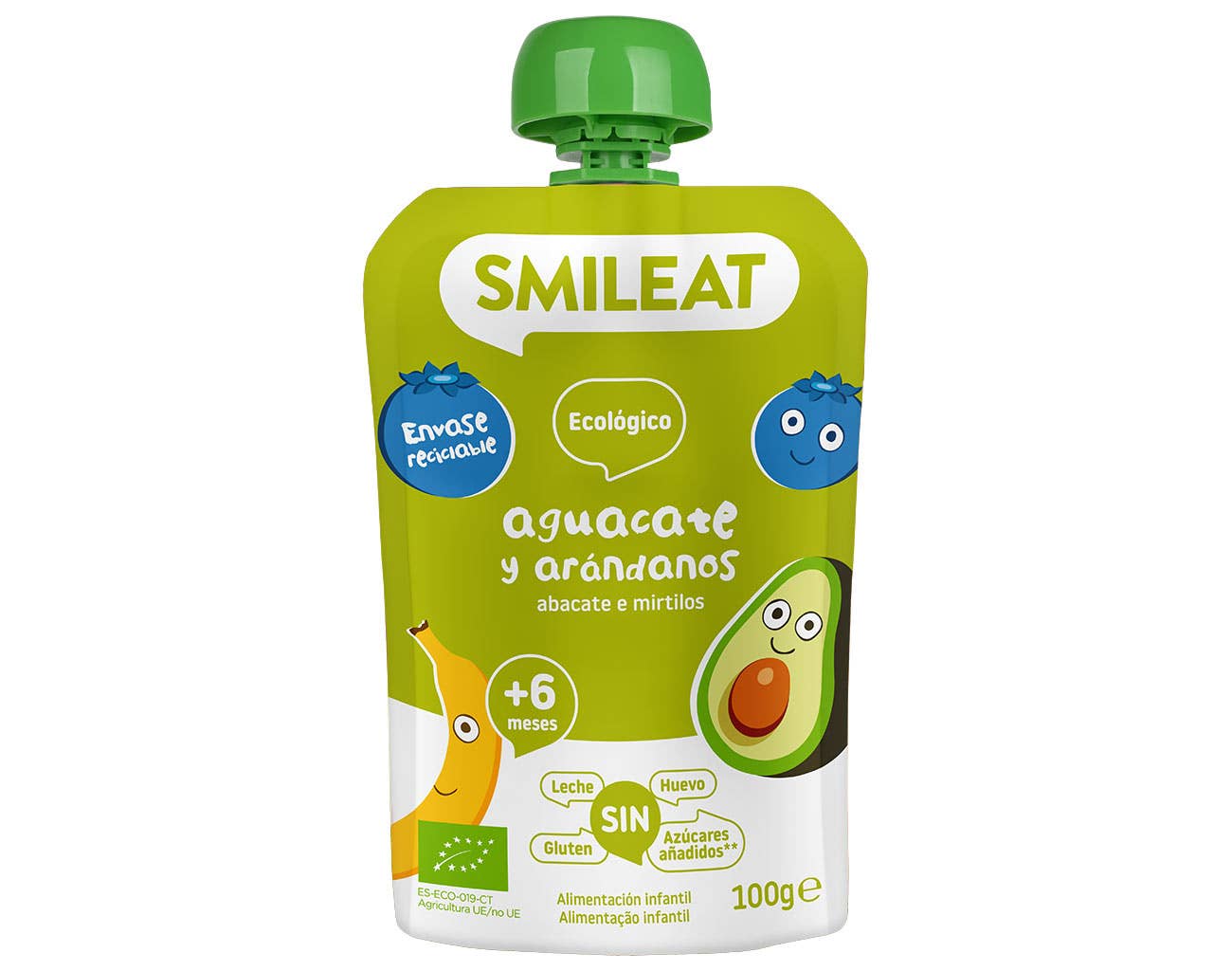 La bolsita Smileat de Aguacate y Arándanos, apta para bebés mayores de 6 meses, presenta simpáticas ilustraciones de aguacates y arándanos. Es orgánica, sin leche, sin gluten y sin azúcar. Disfruta de este producto ecológico de Smileat en ofertas exclusivas de parafarmacia infantil.