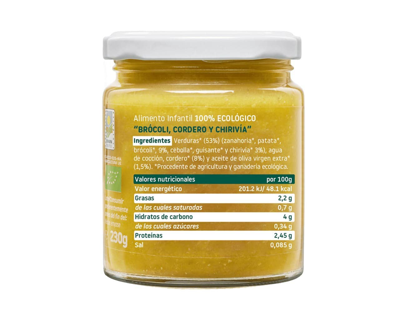 El tarrito Smileat - Brócoli, Cordero y Chirivía Ecológico 230g es perfecto para tu pequeño. Elaborado con ingredientes 100% ecológicos con información nutricional proporcionada, está disponible para entrega gratis en Mallorca junto con otros productos para bebés.