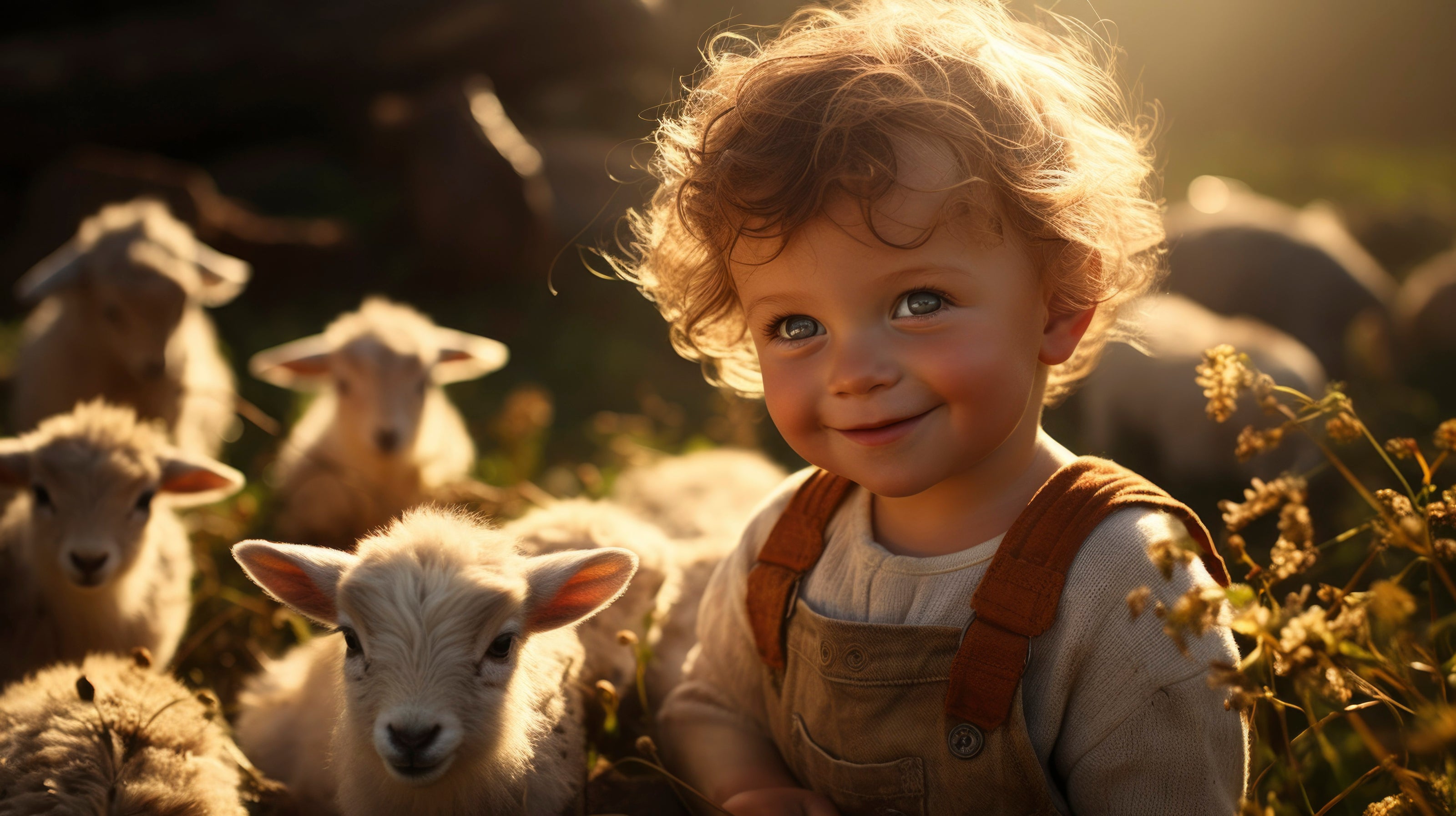 foto ia de niño abrazando su caprito