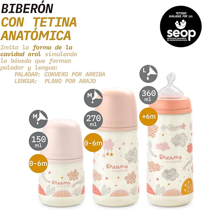 suavinex biberon linea dreams 3 tamaños diferentes