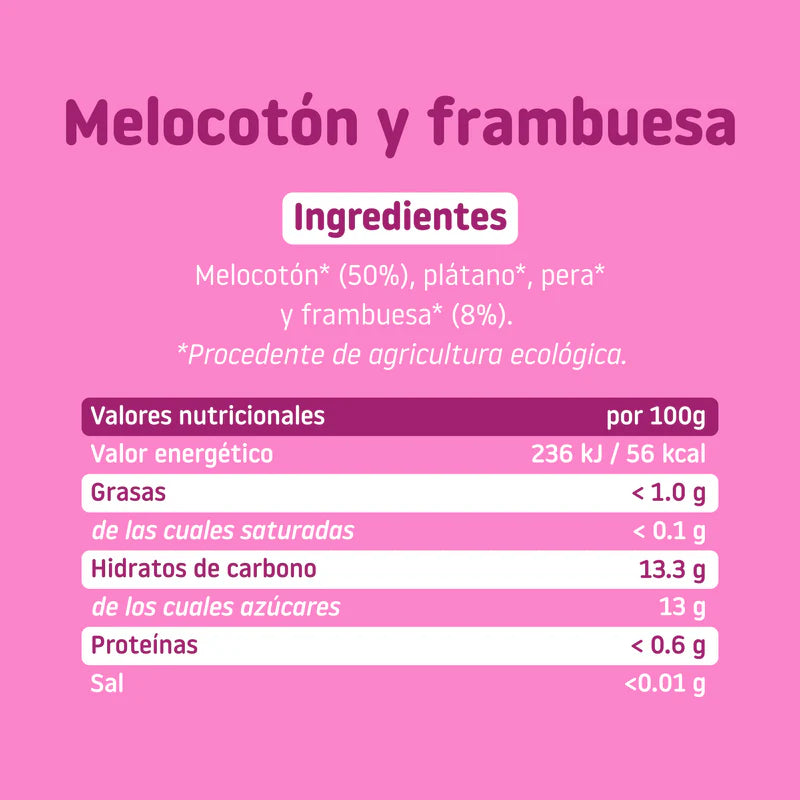 Smileat - Melocotón y frambuesa Parafarmababy tabla nutricional